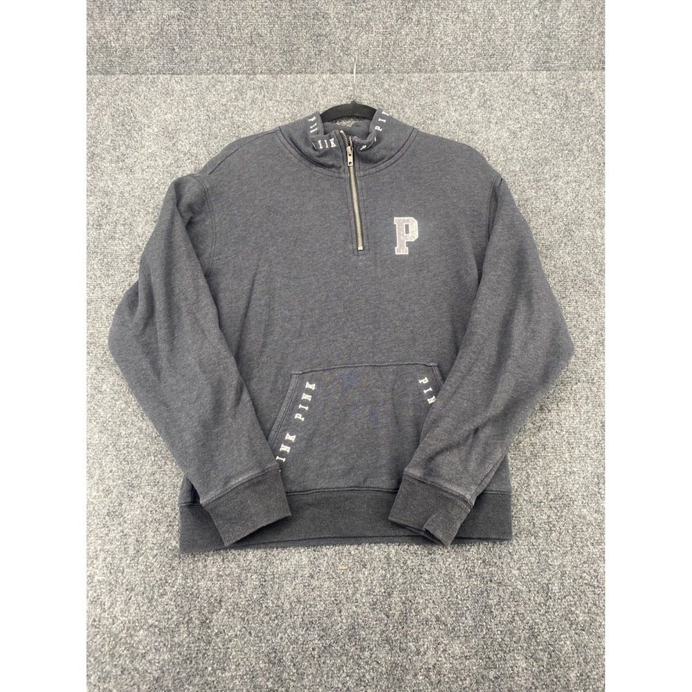 PINK Victorias Secret Quarter Zip Sweatshirt Womens Small Gray Sequin Pullover